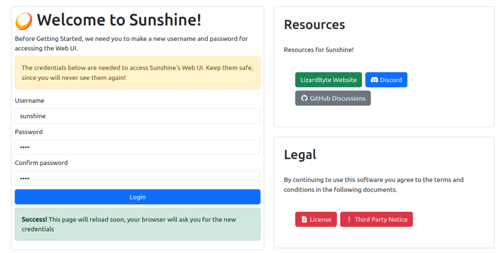 Sunshine Welcome Page und User Anlage